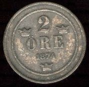 () Монета Швеция 1874 год 2  ""   Бронза  UNC